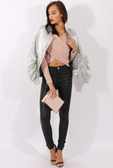 Nude Pleated Wrap Over Crop Top - Imogen