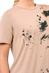 Mocha Laser Cut Tie Dye T Shirt Dress - Imogen