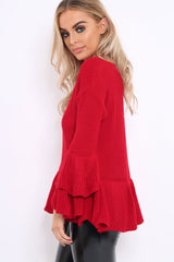 Red Frill Hem and Sleeve Jumper - Imogen