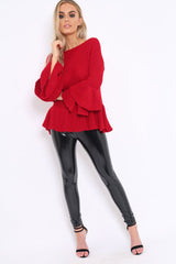 Red Frill Hem and Sleeve Jumper - Imogen