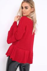 Red Frill Hem and Sleeve Jumper - Imogen