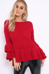 Red Frill Hem and Sleeve Jumper - Imogen