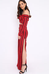 Red Stripe Bardot Ruffle Top and Trouser Set - Inas