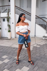 White Linen Sweetheart Shirred Back Crop Top - Cassey