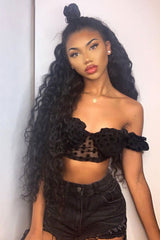 Black Polka Mesh Milkmaid Crop Top - Rosa