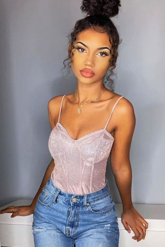 Nude Glitter Cup Detail Bodysuit - Emmary