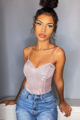 Nude Glitter Cup Detail Bodysuit - Emmary