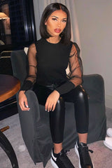 Black Fishnet Mesh Sleeve Top - Ebbie