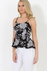 Black Floral Print Top - Cindie