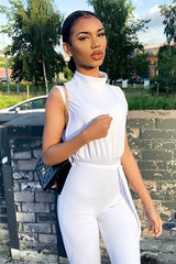 White High Neck Belted Wide Leg Jumpsuit - Phoebie