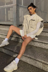 Beige Faux Leather Sleeveless Gilet Jacket - Kierstan