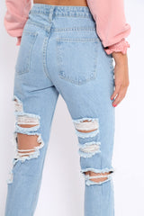 Light Wash Extreme Back Rips Boyfriend Jeans - Inna