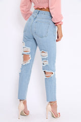 Light Wash Extreme Back Rips Boyfriend Jeans - Inna