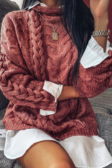 Mauve Cable Knit High Neck Oversized Jumper - Kiyla