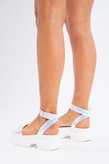 Silver Holographic Faux Snake Chunky Sandal - Elfa