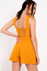 Mustard Wrap Over Lace Back Playsuit - Irish