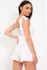 White Wrap Over Lace Back Playsuit - Irish