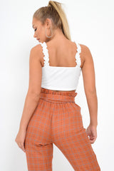 White Frill Tie Front Crop Top - Adali