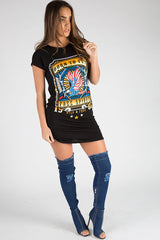Black Born To Fly Slogan T-Shirt Dress - Isabella
