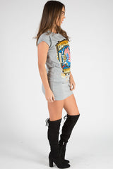 Grey Born To Fly Slogan T-Shirt Dress - Isabella