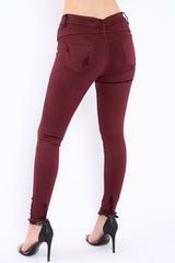 Wine Distressed Skinny Jeans - Isabellah