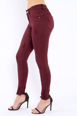 Wine Distressed Skinny Jeans - Isabellah