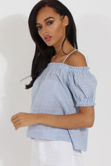 Blue Stripe Cami Cold Shoulder Top - Isidora