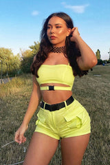 Lime Buckle Utility Crop Top and Shorts Co-ord - Juri