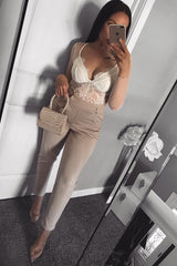 Nude Belted Croc Print Tapered Trousers - Aasia