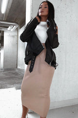 Cream Ribbed High Neck Sleeveless Bodysuit - Electra