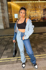 Blue Splice Two Tone Straight Jeans - Aaisha