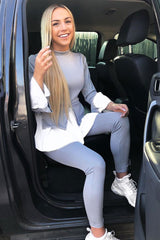 Grey Ribbed Flared Shirt and Leggings Co-ord - Aafiya