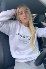 White Parisian Slogan Front Oversized Sweatshirt - Tamy