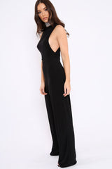Black Slinky Low Side Jumpsuit - Ivannah