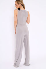 Grey Slinky Low Side Jumpsuit - Ivannah