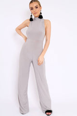 Grey Slinky Low Side Jumpsuit - Ivannah
