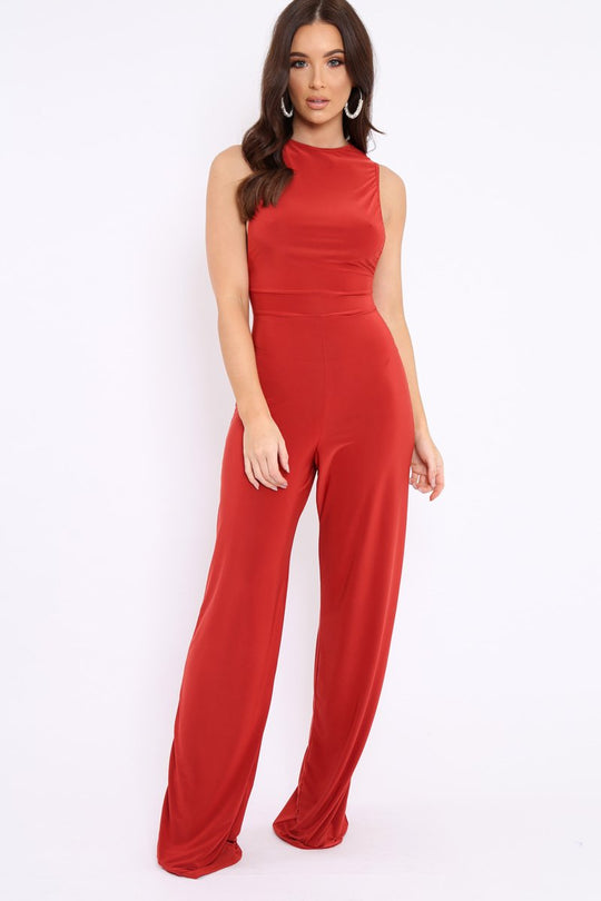 Rust Slinky Low Side Jumpsuit - Ivannah