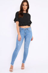 Black Polka Dot Ruffle Crop Top - Ivie