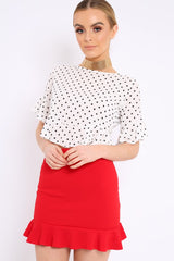 White Polka Dot Ruffle Crop Top - Ivie