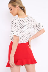 White Polka Dot Ruffle Crop Top - Ivie