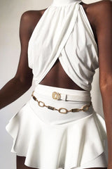 Ivory Slinky Halterneck Wrap Top - Giovanna