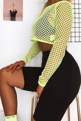 Yellow Fish Net Long Sleeved Crop Top - Ivory