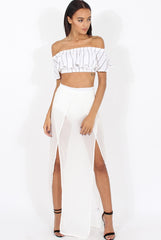 White High Waisted Sheer Maxi Skirt - Ivy