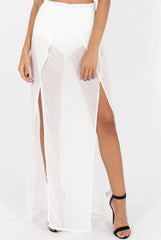 White High Waisted Sheer Maxi Skirt - Ivy