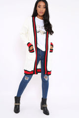 Cream knitted Cardigan with Striped Trim - Ivy