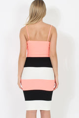 V-Front Coral & Black Bodycon Midi Dress- Ivy
