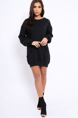 Black Distressed Detail Sweatshirt Jumper Dress - Ivy