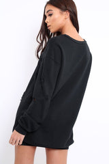 Black Distressed Detail Sweatshirt Jumper Dress - Ivy