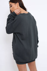 Charcoal Distressed Detail Sweatshirt Jumper Dress - Ivy