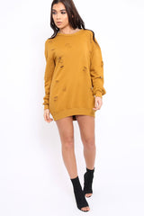Mustard Distressed Detail Sweatshirt Jumper Dress - Ivy